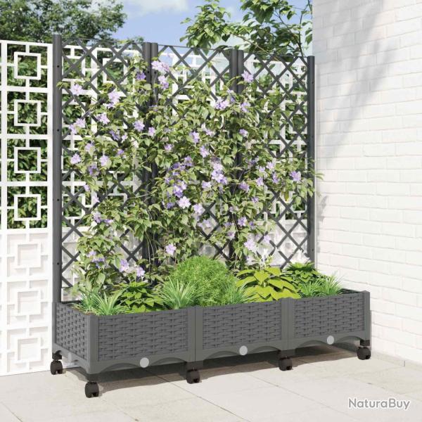 Bac de jardin avec treillis et roues Gris clair PP