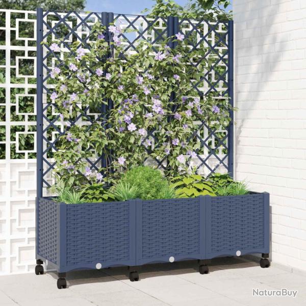 Bac de jardin avec treillis et roues Gris Bleu PP