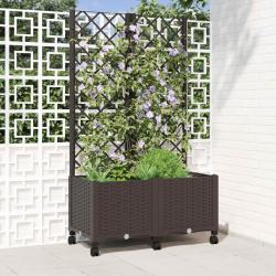 Bac de jardin avec treillis et roues Marron 80 x 40 x 146 cm PP