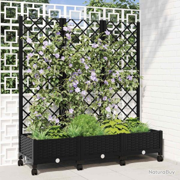 Bac de jardin avec treillis et roues Noir 120 x 40 x 131,5 cm