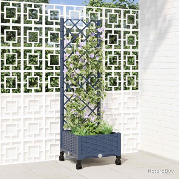 Bac de jardin avec treillis et roues Gris Bleu PP