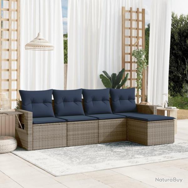 Ensemble de canap� de jardin 5 pcs avec coussins gris r�sine tress�e