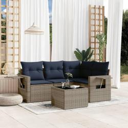 Ensemble de canap&eacute; de jardin 5 pcs avec coussins gris r&eacute;sine tress&eacute;e