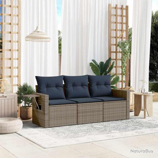 Ensemble de canap� de jardin 3 pcs avec coussins gris r�sine tress�e