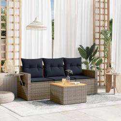 Ensemble de canap&eacute; de jardin 4 pcs avec coussins gris r&eacute;sine tress&eacute;e