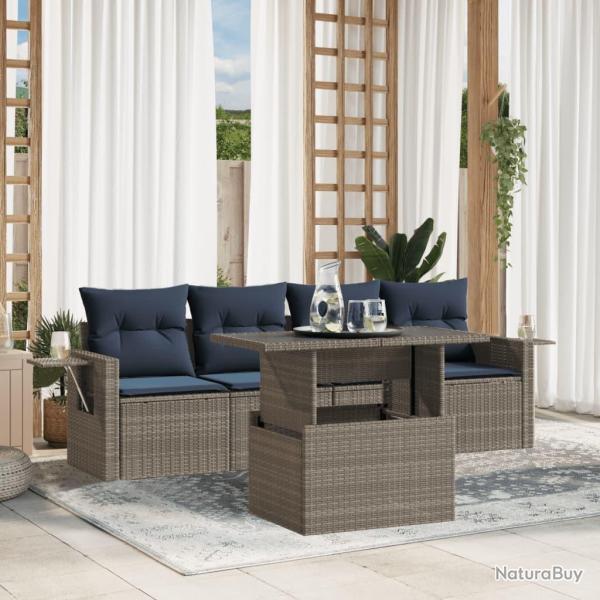 Ensemble de canap� de jardin 5 pcs avec coussins gris r�sine tress�e