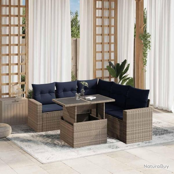 Ensemble de canap� de jardin 6 pcs avec coussins gris r�sine tress�e