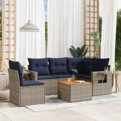 Ensemble de canap&eacute; de jardin 6 pcs avec coussins gris r&eacute;sine tress&eacute;e