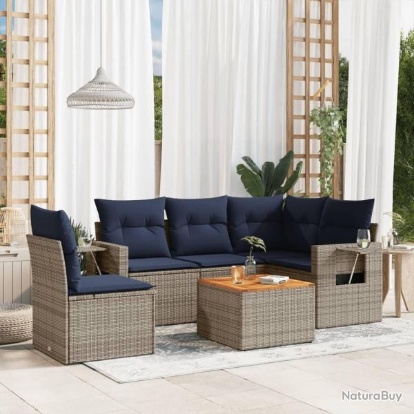 Ensemble de canap� de jardin 6 pcs avec coussins gris r�sine tress�e