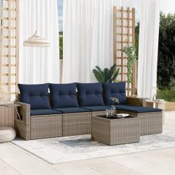 Ensemble de canap&eacute; de jardin 6 pcs avec coussins gris r&eacute;sine tress&eacute;e