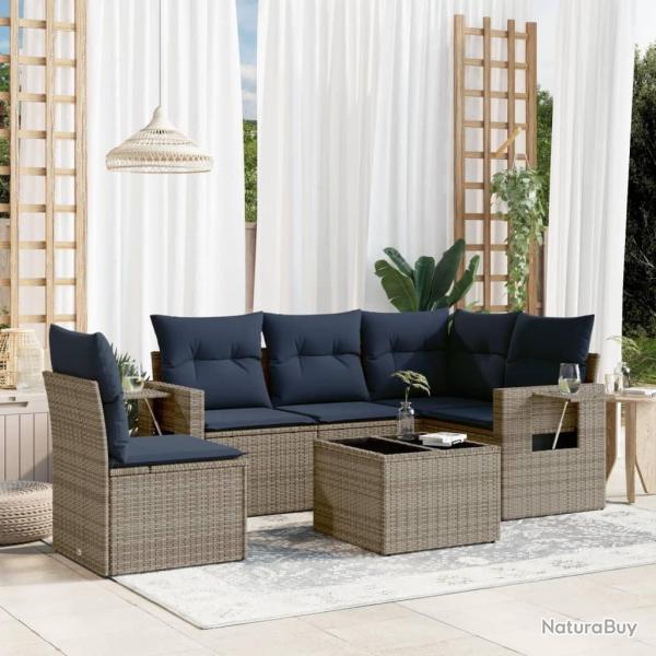 Ensemble de canap� de jardin 6 pcs avec coussins gris r�sine tress�e