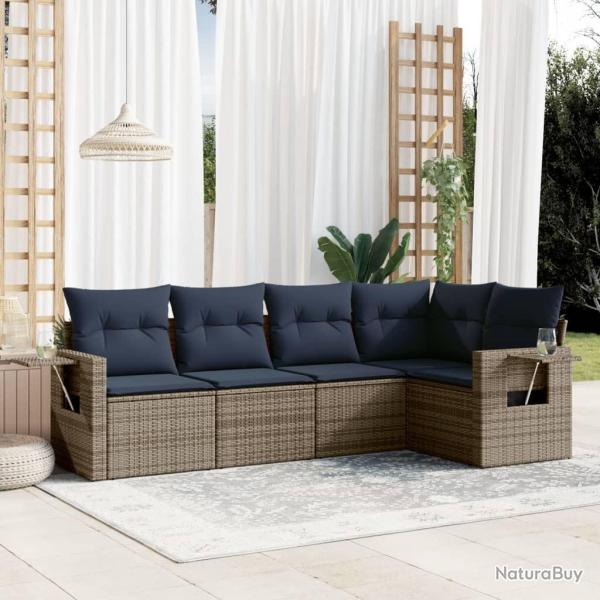 Ensemble de canap� de jardin 5 pcs avec coussins gris r�sine tress�e