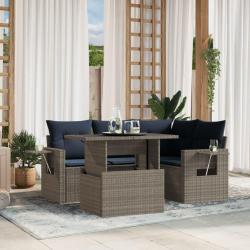 Ensemble de canap&eacute; de jardin 5 pcs avec coussins gris r&eacute;sine tress&eacute;e