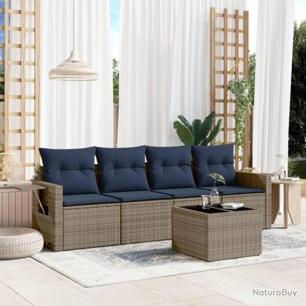 Ensemble de canap� de jardin 5 pcs avec coussins gris r�sine tress�e