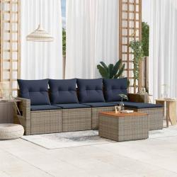 Ensemble de canap&eacute; de jardin 6 pcs avec coussins gris r&eacute;sine tress&eacute;e