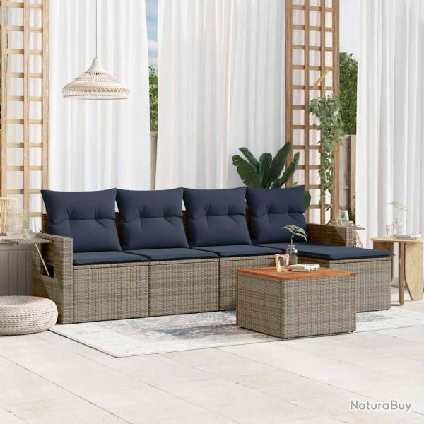 Ensemble de canap� de jardin 6 pcs avec coussins gris r�sine tress�e