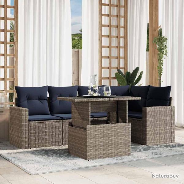 Ensemble de canap� de jardin 6 pcs avec coussins gris r�sine tress�e