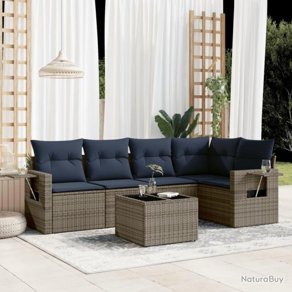 Ensemble de canap� de jardin 6 pcs avec coussins gris r�sine tress�e