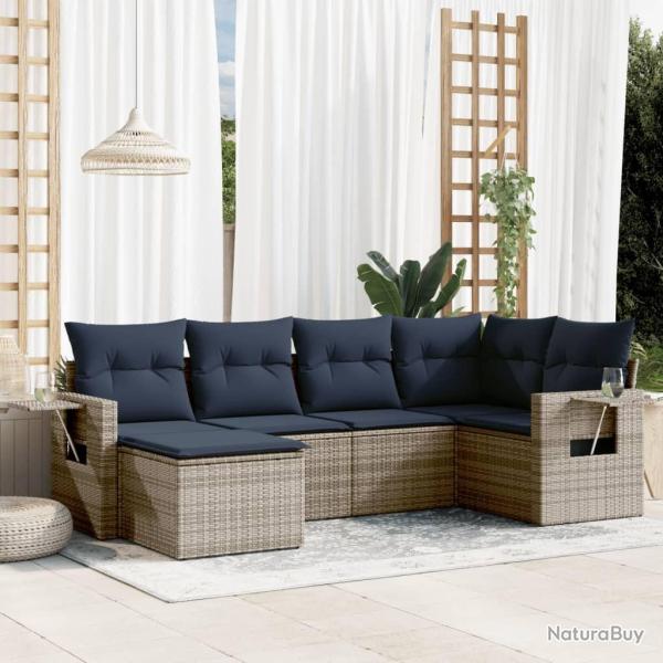 Ensemble de canap� de jardin 6 pcs avec coussins gris r�sine tress�e