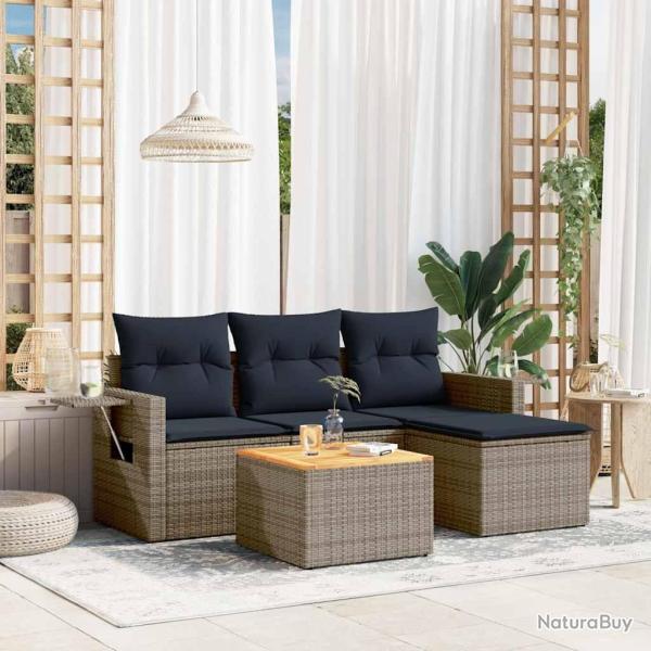 Ensemble de canap� de jardin 5 pcs avec coussins gris r�sine tress�e