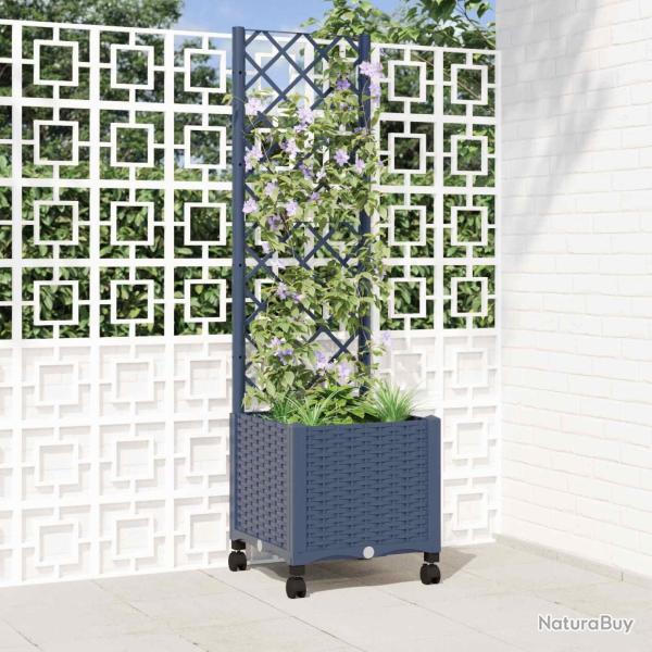 Bac de jardin avec treillis et roues Gris Bleu 40 x 40 x 146 cm
