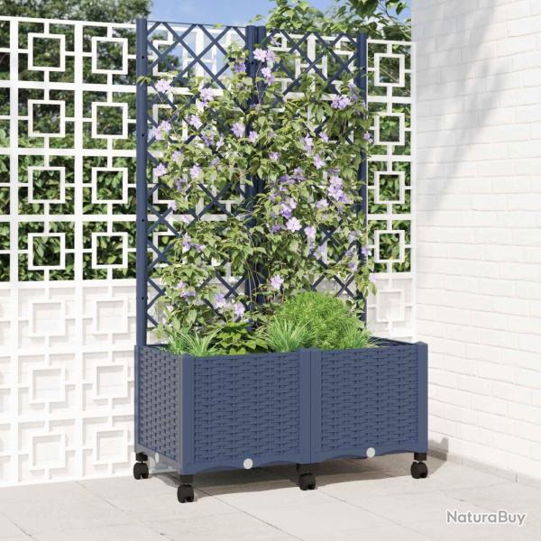 Bac de jardin avec treillis et roues Gris Bleu 80 x 40 x 146 cm