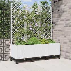 Bac de jardin avec treillis et roues Blanc 120 x 40 x 146 cm PP