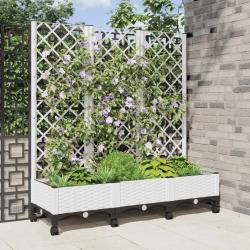 Bac de jardin avec treillis et roues Blanc 120 x 40 x 131,5 cm