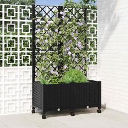 Bac de jardin avec treillis et roues Noir 80 x 40 x 146 cm PP