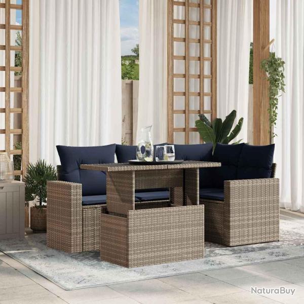 Ensemble de canap� de jardin 5 pcs avec coussins gris r�sine tress�e