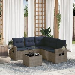 Ensemble de canap&eacute; de jardin 6 pcs avec coussins gris r&eacute;sine tress&eacute;e