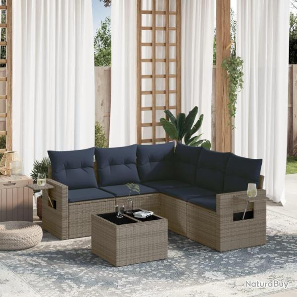 Ensemble de canap� de jardin 6 pcs avec coussins gris r�sine tress�e