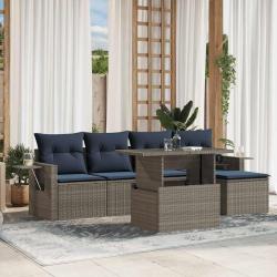 Ensemble de canap&eacute; de jardin 6 pcs avec coussins gris r&eacute;sine tress&eacute;e