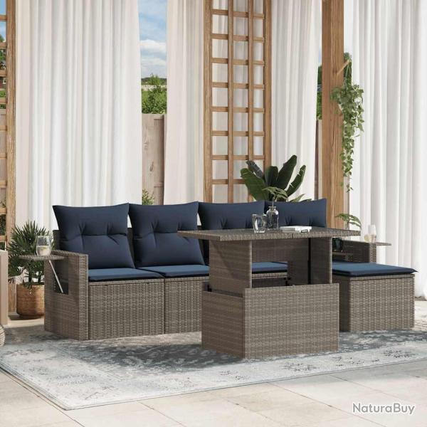 Ensemble de canap� de jardin 6 pcs avec coussins gris r�sine tress�e