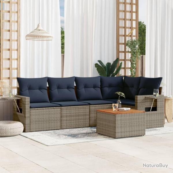 Ensemble de canap� de jardin 6 pcs avec coussins gris r�sine tress�e