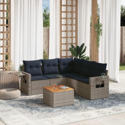 Ensemble de canap&eacute; de jardin 6 pcs avec coussins gris r&eacute;sine tress&eacute;e