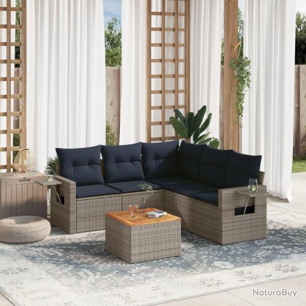 Ensemble de canap� de jardin 6 pcs avec coussins gris r�sine tress�e