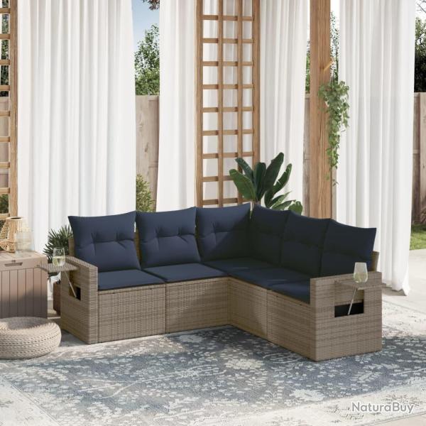 Ensemble de canap� de jardin 5 pcs avec coussins gris r�sine tress�e