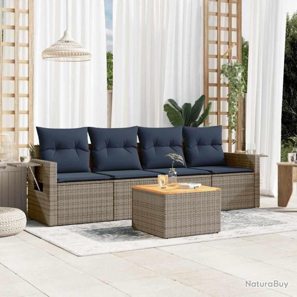 Ensemble de canap� de jardin 5 pcs avec coussins gris r�sine tress�e