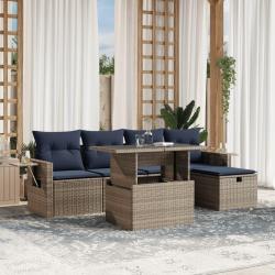 Ensemble de canap&eacute; de jardin 6 pcs avec coussins gris r&eacute;sine tress&eacute;e
