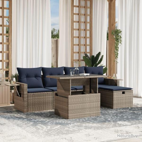 Ensemble de canap� de jardin 6 pcs avec coussins gris r�sine tress�e