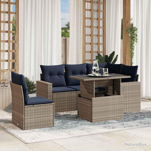 Ensemble de canap� de jardin 6 pcs avec coussins gris r�sine tress�e