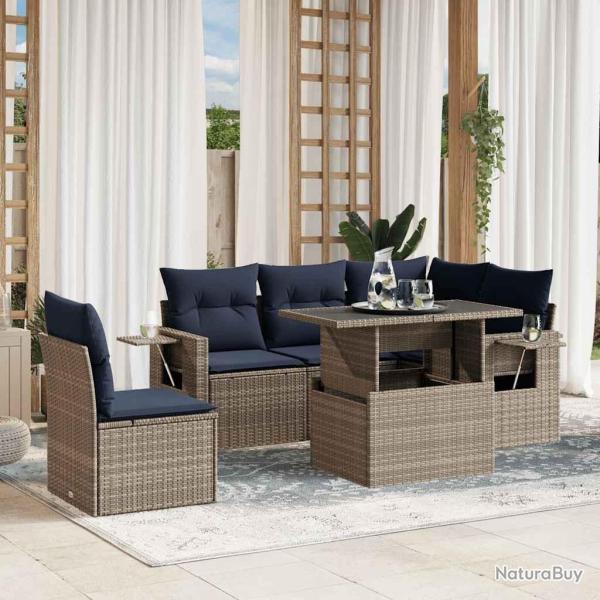 Ensemble de canap� de jardin 6 pcs avec coussins gris r�sine tress�e
