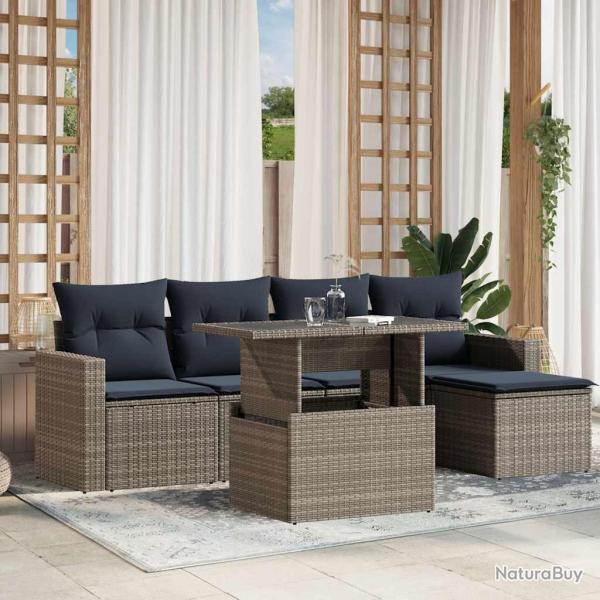 Ensemble de canap� de jardin 6 pcs avec coussins gris r�sine tress�e