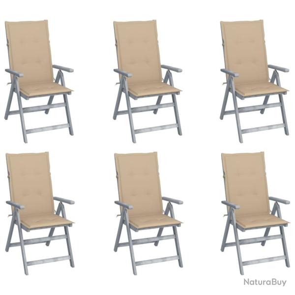 Chaises inclinables de jardin lot de 6 et coussins Bois acacia