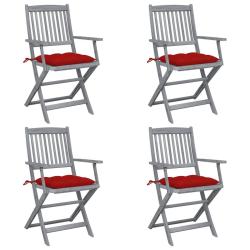 Chaises pliables d'ext&eacute;rieur lot de 4 et coussins Bois d'acacia