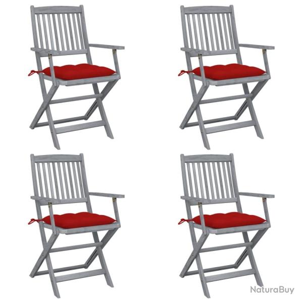 Chaises pliables d'ext�rieur lot de 4 et coussins Bois d'acacia