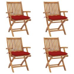 Chaises pliables de jardin avec coussins lot de 4 Teck solide