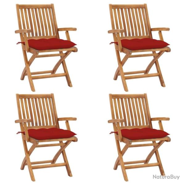 Chaises pliables de jardin avec coussins lot de 4 Teck solide