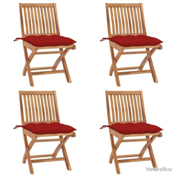 Chaises pliables de jardin avec coussins lot de 4 Teck solide